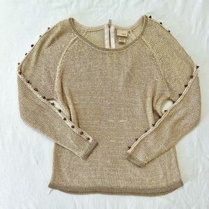 Daytrip Studded Lightweight Knit Metallic Gold Sweater By Daytrip Size Medium